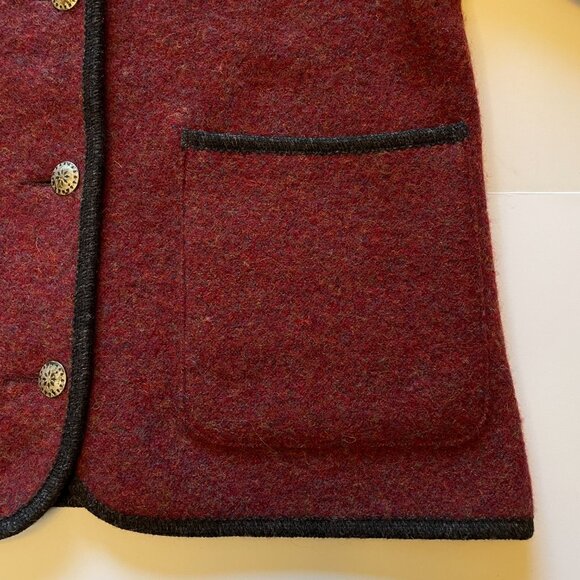 LL Bean Blazer Jacket Burgundy Button-Up Cardigan Wool Made In Austria VTG - Picture 7 of 15